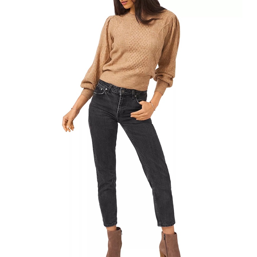 1.State Mixed Knit Crewneck Sweater in Latte Heather size L
